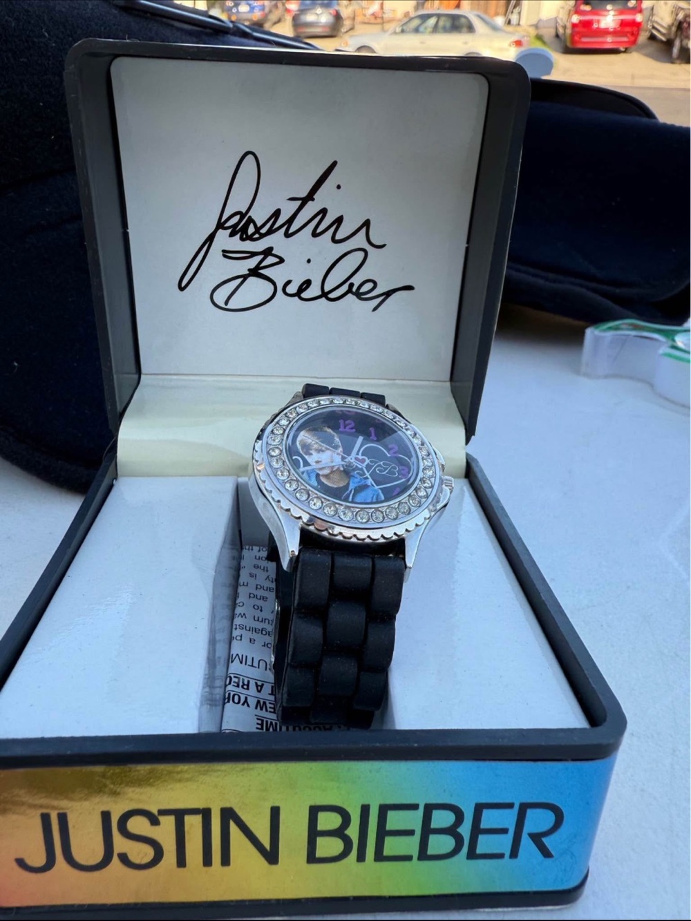 SigmJustin Bieber Men’s Black Silicone Band Crystal Accent Watch - Black